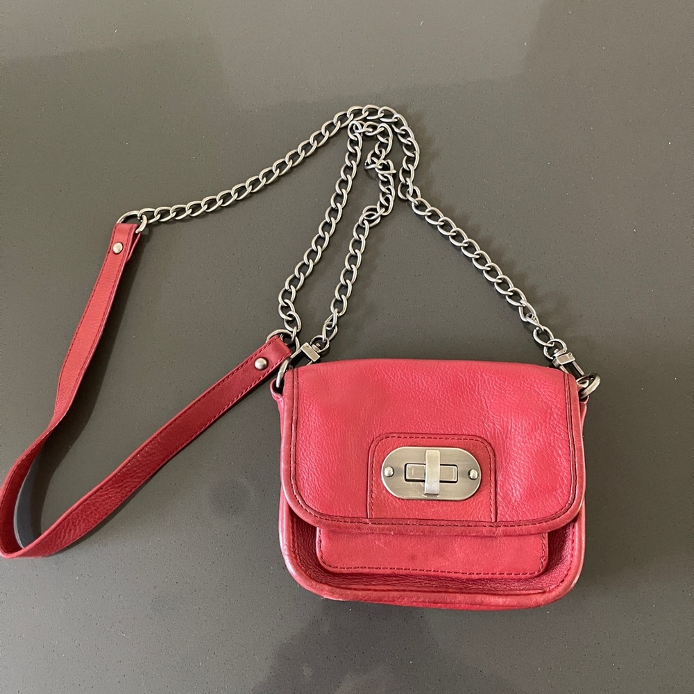 Audrey Brooke Red Leather Chain Strap Bag